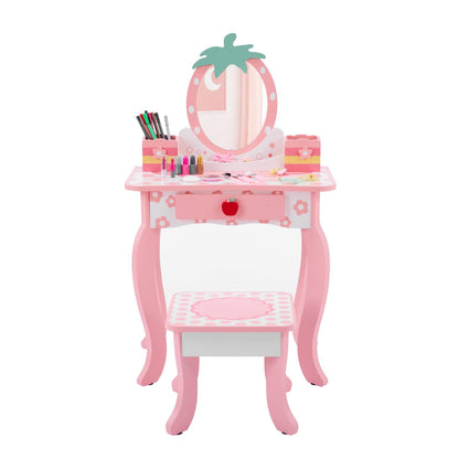 White MDF Spray-painted 1-drawer 2-desktop Storage Box Children's Dressing Table Set With Apple Print