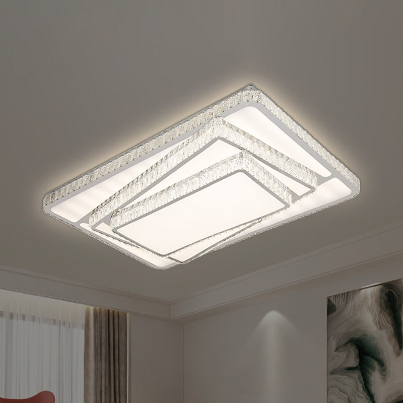 DecorBites™ DecorBites™ Contemporary LED Flush Ceiling Light with Stacked Crystal Rectangles in White