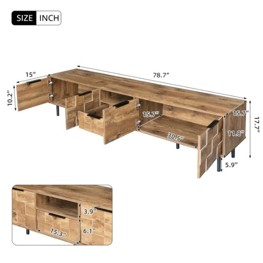 Soporte de TV de 78 pulgadas para TV de 85, 75, 65 pulgadas, Consolas de TV para sala de estar, Centro de entretenimiento de madera para TV con almacenamiento