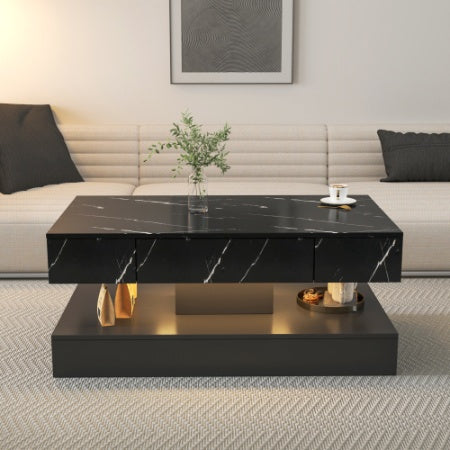 Mesa de café LED de 6.93 pulgadas de alto, Mesa de café moderna para sala de estar, Mesas para sala de estar, Mueble grande para sala de estar, Luces LED