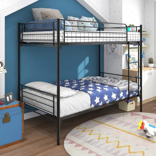 Twin-Over-Twin Bunk Bed With Metal Frame And Ladder, Space-Saving Design,White