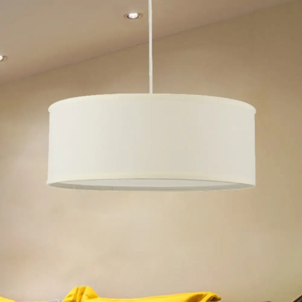 12"/16"/19.5" Dia Cylinder Suspension Pendant - Contemporary White LED Fabric Hanging Lamp