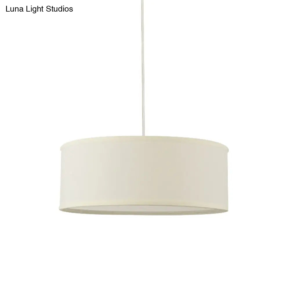 12"/16"/19.5" Dia Cylinder Suspension Pendant - Contemporary White LED Fabric Hanging Lamp