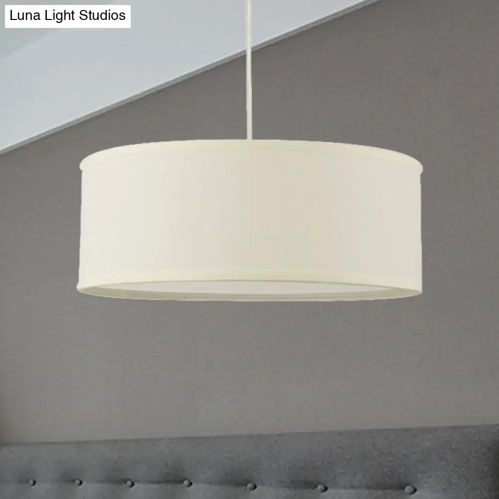 12"/16"/19.5" Dia Cylinder Suspension Pendant - Contemporary White LED Fabric Hanging Lamp