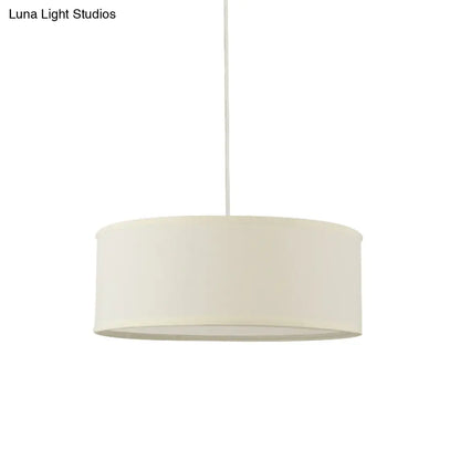 12"/16"/19.5" Dia Cylinder Suspension Pendant - Contemporary White LED Fabric Hanging Lamp