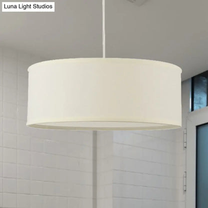 12"/16"/19.5" Dia Cylinder Suspension Pendant - Contemporary White LED Fabric Hanging Lamp