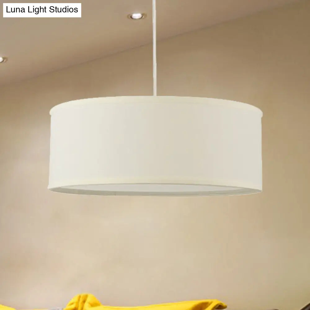 12"/16"/19.5" Dia Cylinder Suspension Pendant - Contemporary White LED Fabric Hanging Lamp