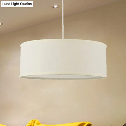 12"/16"/19.5" Dia Cylinder Suspension Pendant - Contemporary White LED Fabric Hanging Lamp