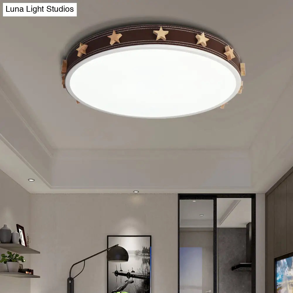 12"/16"/19.5" Rubber Round Flush Mount Lighting with Star Accents - Modern LED Ceiling Flush Light, Brown