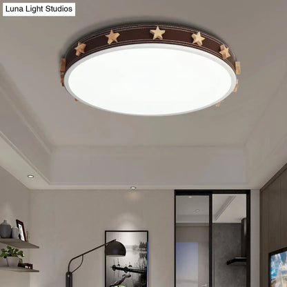 DecorBites™ DecorBites™ 12"/16"/19.5" Rubber Round Flush Mount Lighting with Star Accents - Modern LED Ceiling Flush Light, Brown