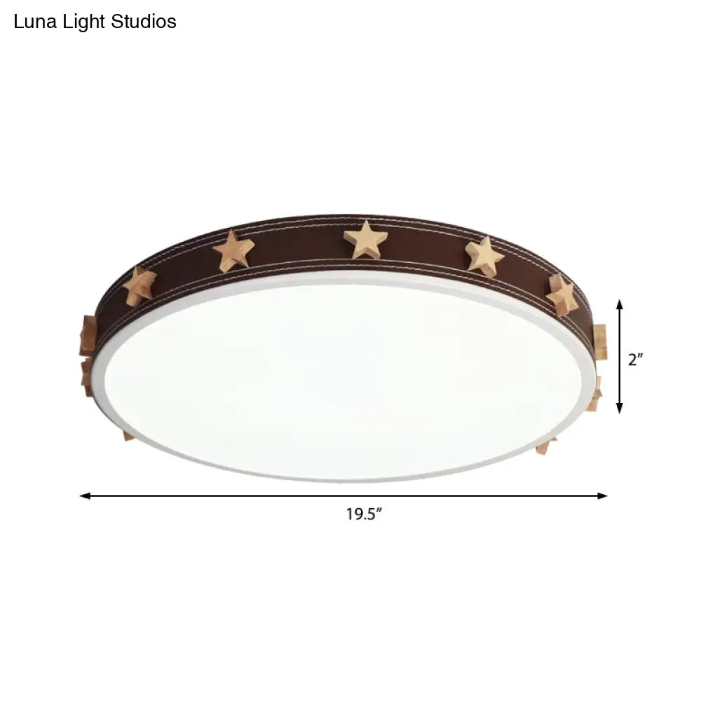 12"/16"/19.5" Rubber Round Flush Mount Lighting with Star Accents - Modern LED Ceiling Flush Light, Brown
