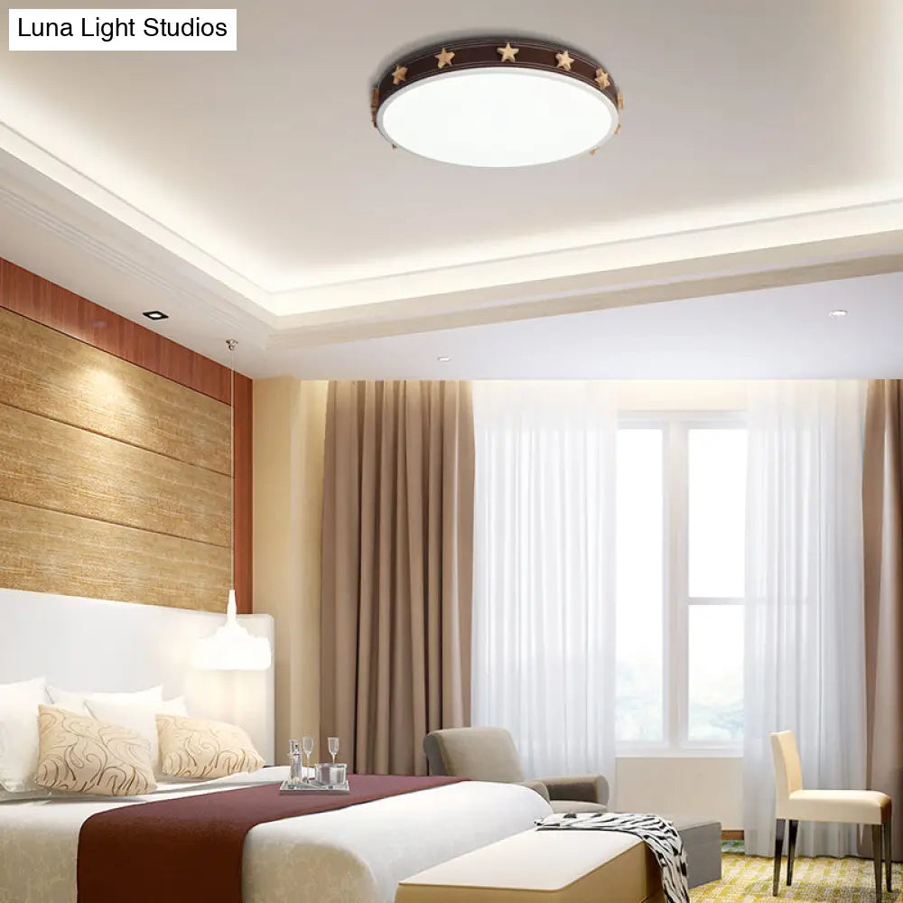 12"/16"/19.5" Rubber Round Flush Mount Lighting with Star Accents - Modern LED Ceiling Flush Light, Brown