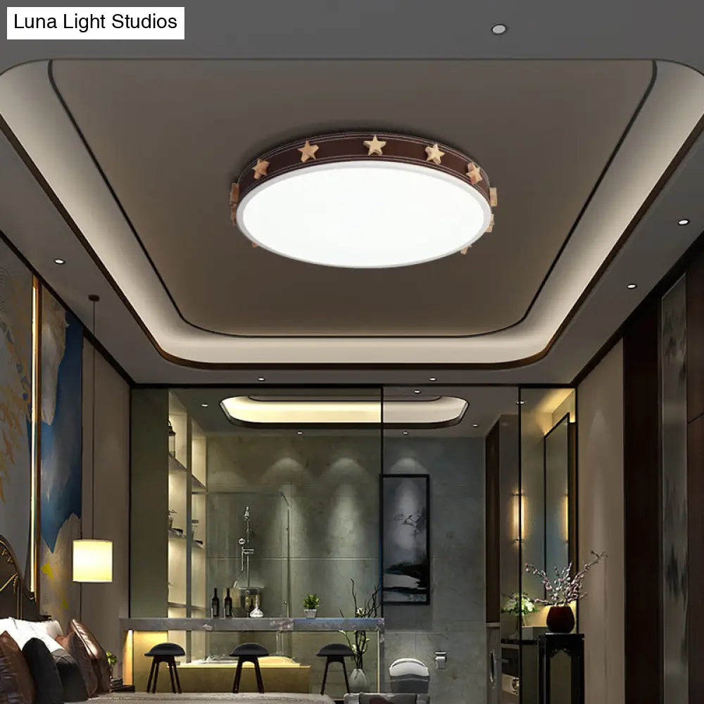 12"/16"/19.5" Rubber Round Flush Mount Lighting with Star Accents - Modern LED Ceiling Flush Light, Brown