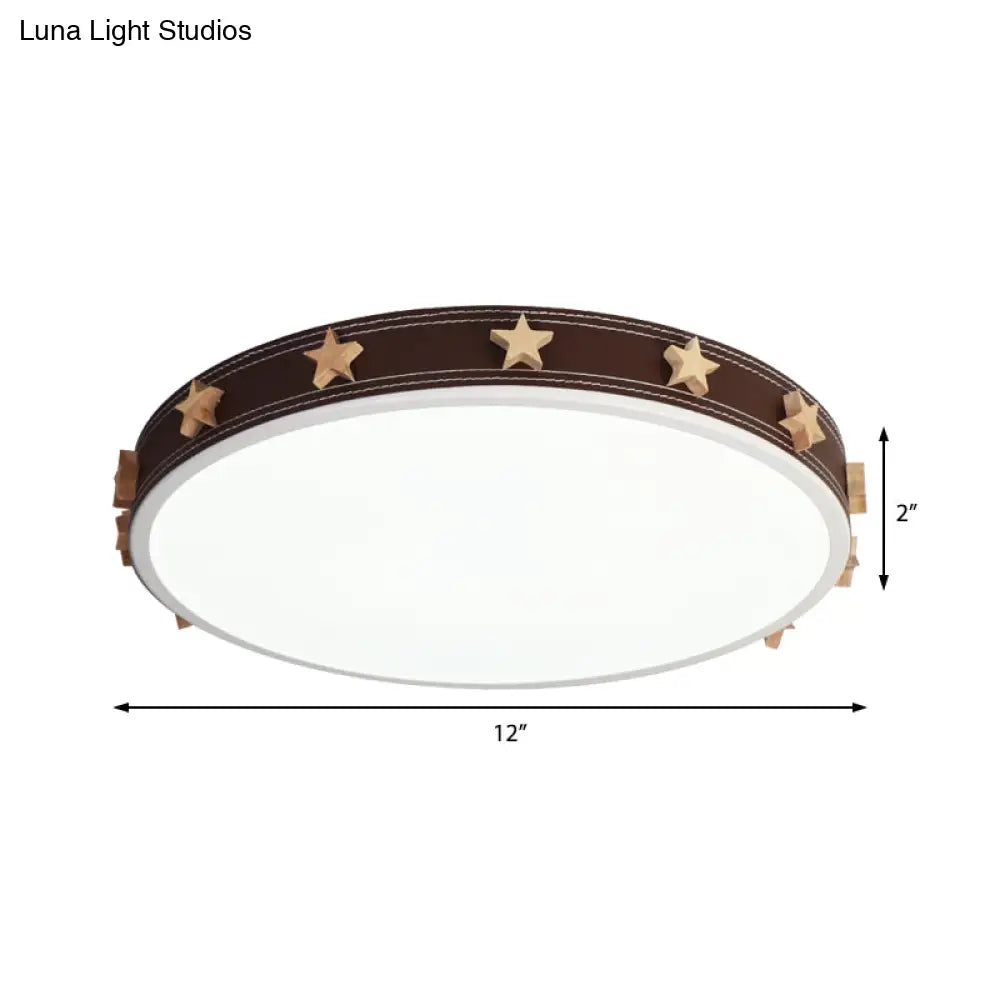 12"/16"/19.5" Rubber Round Flush Mount Lighting with Star Accents - Modern LED Ceiling Flush Light, Brown