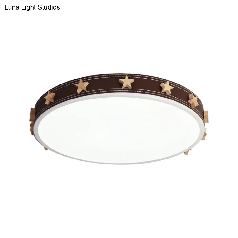 12"/16"/19.5" Rubber Round Flush Mount Lighting with Star Accents - Modern LED Ceiling Flush Light, Brown