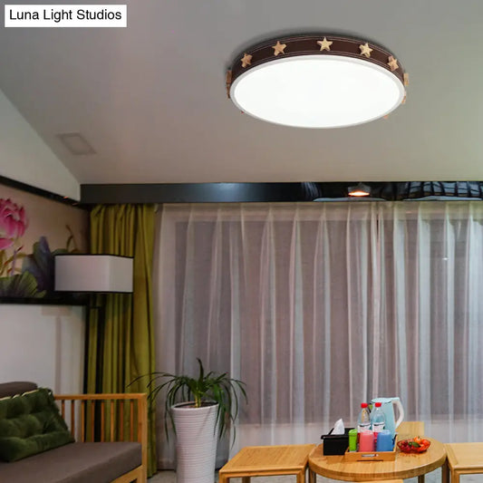 12"/16"/19.5" Rubber Round Flush Mount Lighting with Star Accents - Modern LED Ceiling Flush Light, Brown