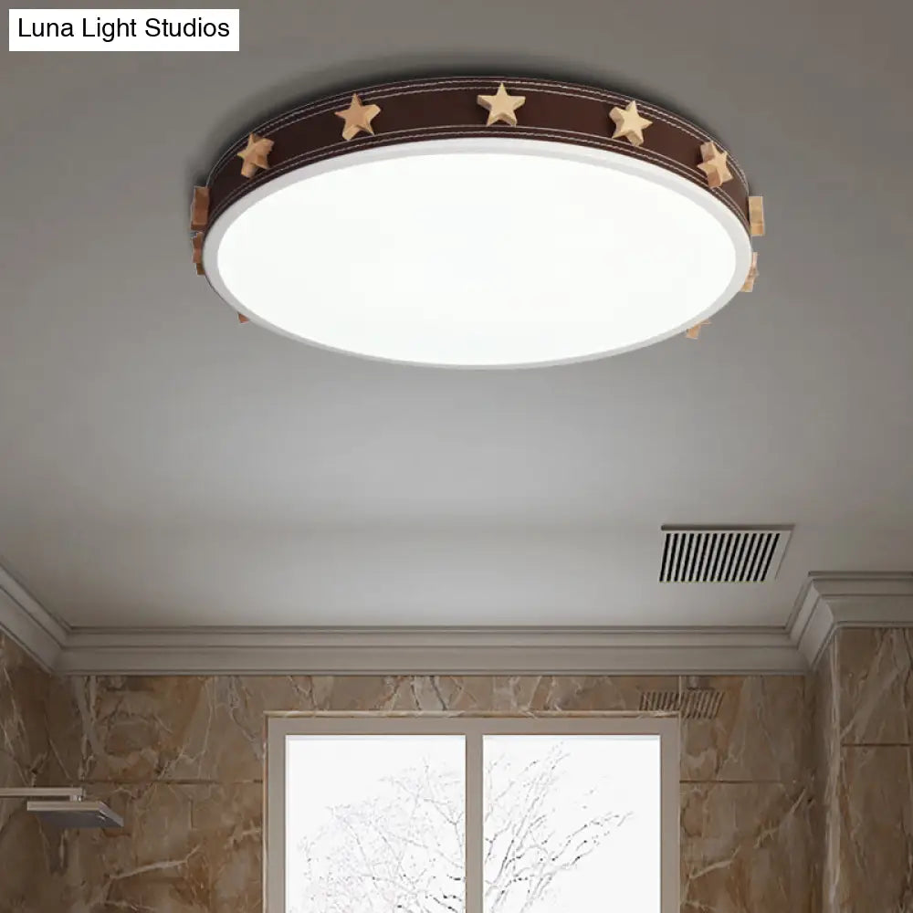 12"/16"/19.5" Rubber Round Flush Mount Lighting with Star Accents - Modern LED Ceiling Flush Light, Brown