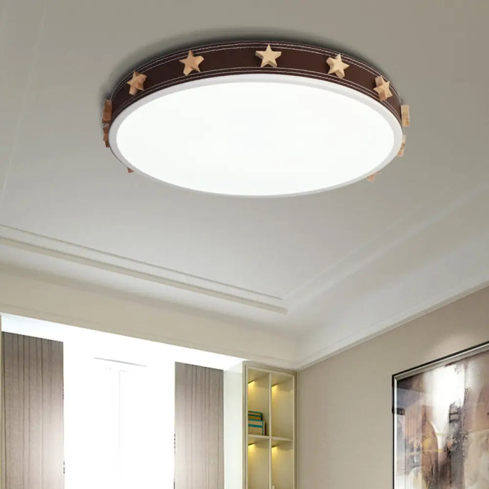 12"/16"/19.5" Rubber Round Flush Mount Lighting with Star Accents - Modern LED Ceiling Flush Light, Brown