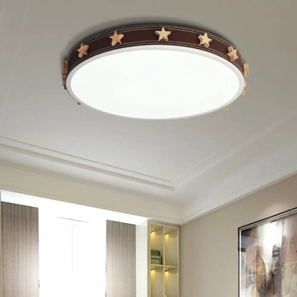 DecorBites™ DecorBites™ 12"/16"/19.5" Rubber Round Flush Mount Lighting with Star Accents - Modern LED Ceiling Flush Light, Brown