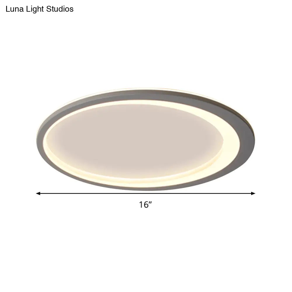 12"/16"/19.5" W Grey Oval Ring Ceiling Light - Nordic Style LED Flush Mount Lamp in Warm/White/3 Light Options