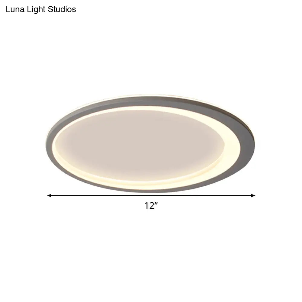 12"/16"/19.5" W Grey Oval Ring Ceiling Light - Nordic Style LED Flush Mount Lamp in Warm/White/3 Light Options