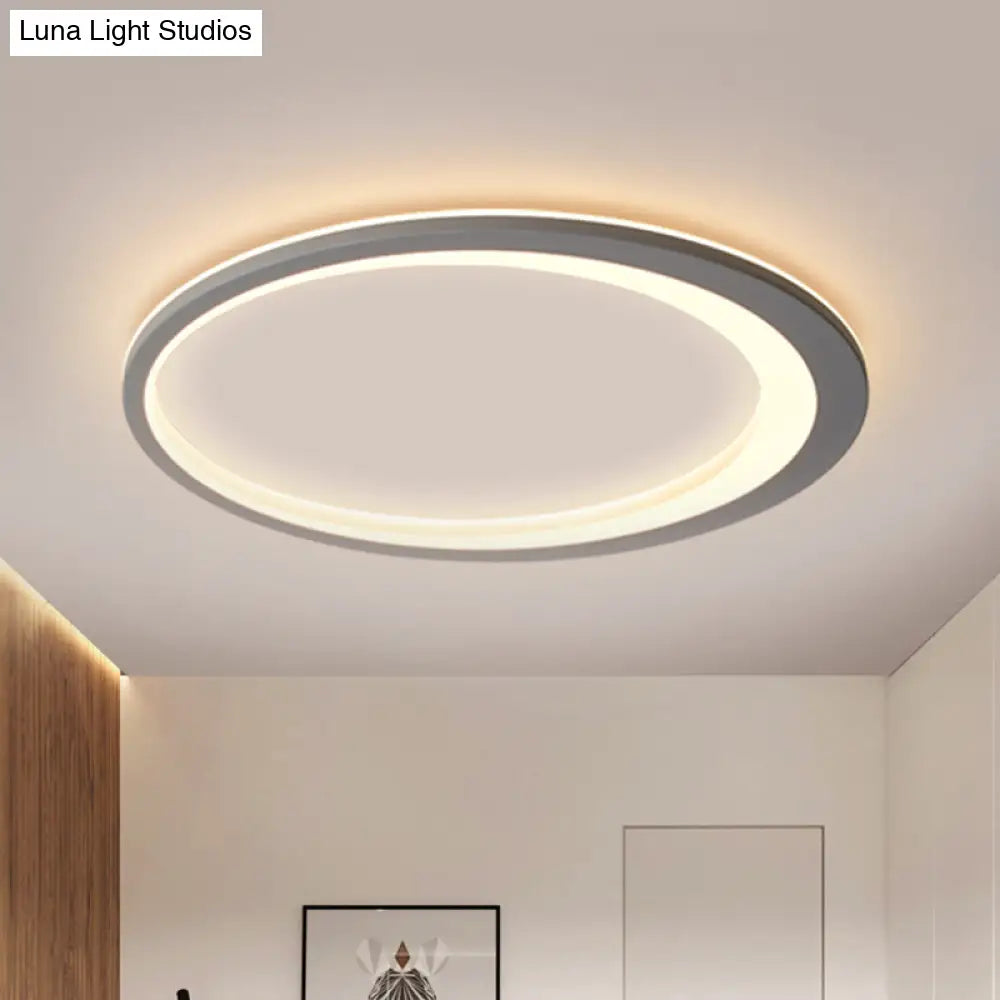 12"/16"/19.5" W Grey Oval Ring Ceiling Light - Nordic Style LED Flush Mount Lamp in Warm/White/3 Light Options