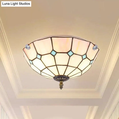 DecorBites™ DecorBites™ 12"/16"/19.5" Wide Pink Tiffany Ceiling Light with Grid Glass Bowl Shade - Perfect for Living Room or Bedroom