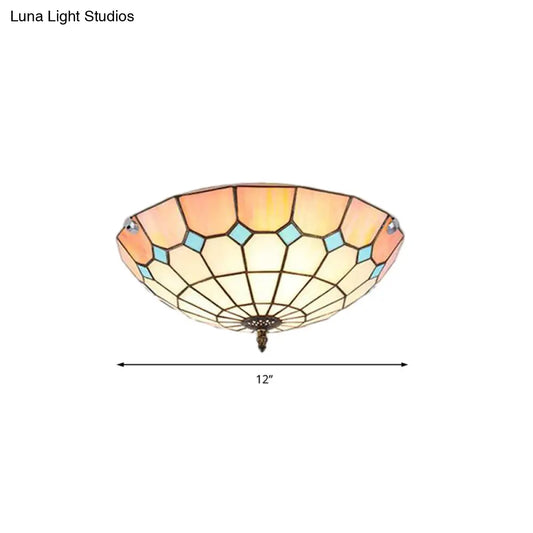 12"/16"/19.5" Wide Pink Tiffany Ceiling Light with Grid Glass Bowl Shade - Perfect for Living Room or Bedroom