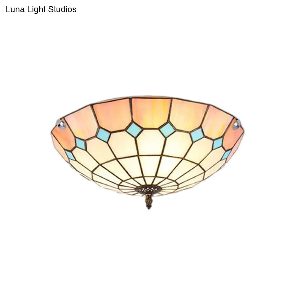 12"/16"/19.5" Wide Pink Tiffany Ceiling Light with Grid Glass Bowl Shade - Perfect for Living Room or Bedroom