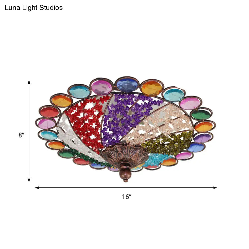 12"/16" Colonial Flared Ceiling Lamp: Multi Colored Plexiglass, 3-Light, Weathered Copper Finish, Flushmount