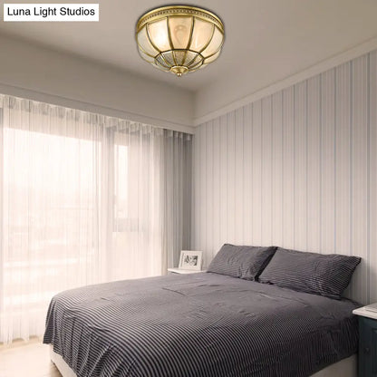 DecorBites™ DecorBites™ 12"/16" Dome Flush Mount Light with Colonial Opal Frosted Glass, Brass Finish, 2/3 Bulbs - Bedroom Ceiling Lamp