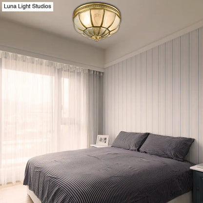 DecorBites™ DecorBites™ 12"/16" Dome Flush Mount Light with Colonial Opal Frosted Glass, Brass Finish, 2/3 Bulbs - Bedroom Ceiling Lamp