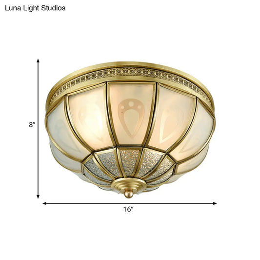 12"/16" Dome Flush Mount Light with Colonial Opal Frosted Glass, Brass Finish, 2/3 Bulbs - Bedroom Ceiling Lamp