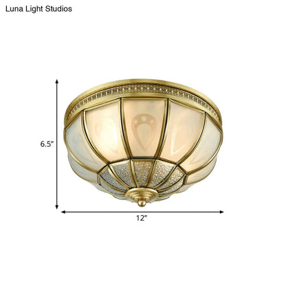 DecorBites™ DecorBites™ 12"/16" Dome Flush Mount Light with Colonial Opal Frosted Glass, Brass Finish, 2/3 Bulbs - Bedroom Ceiling Lamp