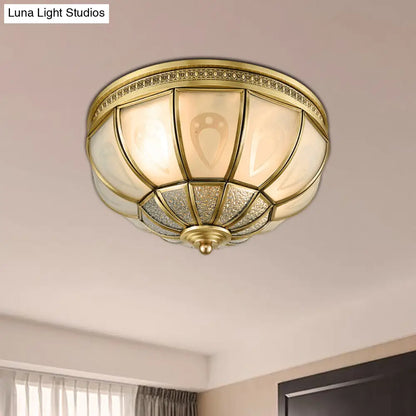DecorBites™ DecorBites™ 12"/16" Dome Flush Mount Light with Colonial Opal Frosted Glass, Brass Finish, 2/3 Bulbs - Bedroom Ceiling Lamp