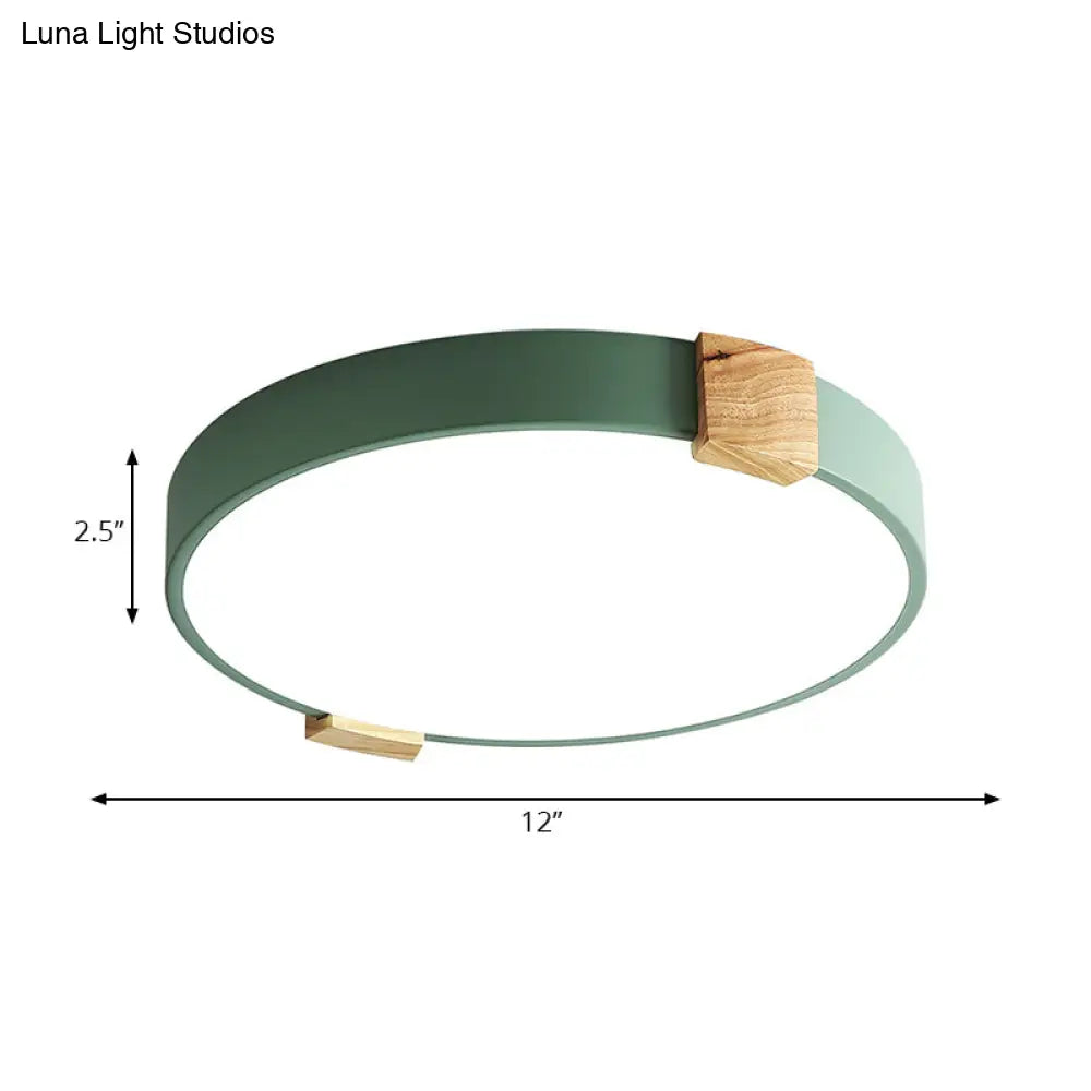 12"/16" Green Acrylic Macaron LED Flush Mount Light for Study Room - Warm/White Light