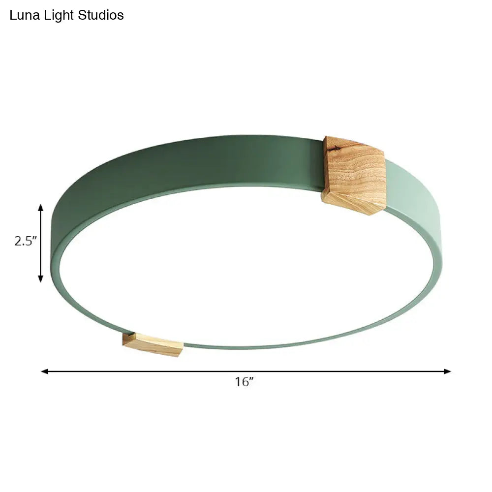 12"/16" Green Acrylic Macaron LED Flush Mount Light for Study Room - Warm/White Light