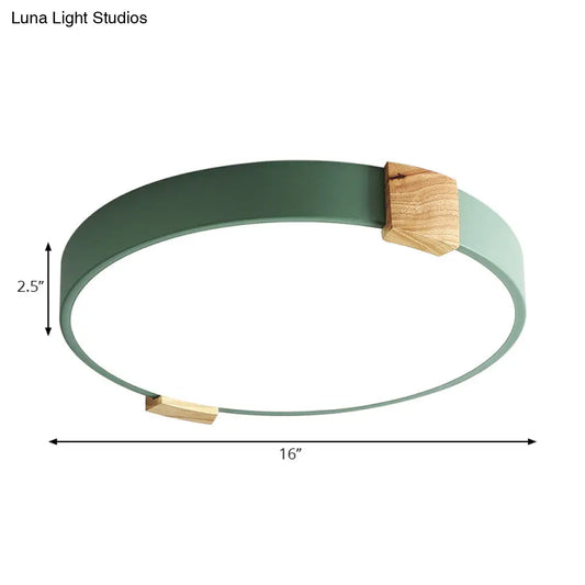 12"/16" Green Acrylic Macaron LED Flush Mount Light for Study Room - Warm/White Light