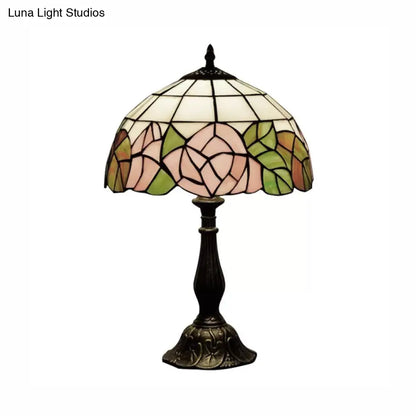 Lámpara de mesa Tiffany de cristal rosa de 12"/16" con 1 luz en bronce/negro