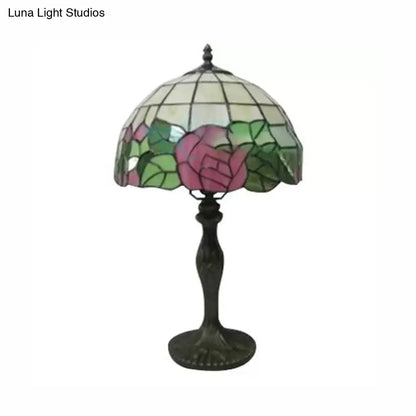 Lámpara de mesa Tiffany de cristal rosa de 12"/16" con 1 luz en bronce/negro