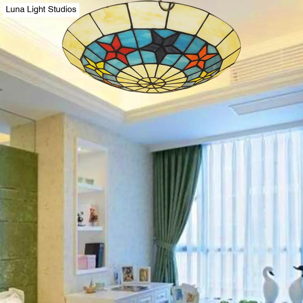 12"/16" Retro Style Stained Glass Ceiling Light with Star Pattern