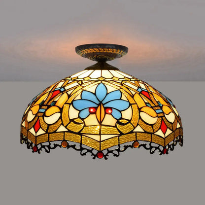 DecorBites™ DecorBites™ 12"/16" W Baroque Scalloped Flush Mount Ceiling Lamp - Handcrafted Stained Glass, 1 Bulb, Black