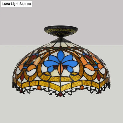 DecorBites™ DecorBites™ 12"/16" W Baroque Scalloped Flush Mount Ceiling Lamp - Handcrafted Stained Glass, 1 Bulb, Black