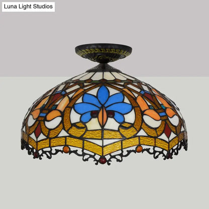 DecorBites™ DecorBites™ 12"/16" W Baroque Scalloped Flush Mount Ceiling Lamp - Handcrafted Stained Glass, 1 Bulb, Black