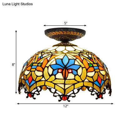 DecorBites™ DecorBites™ 12"/16" W Baroque Scalloped Flush Mount Ceiling Lamp - Handcrafted Stained Glass, 1 Bulb, Black