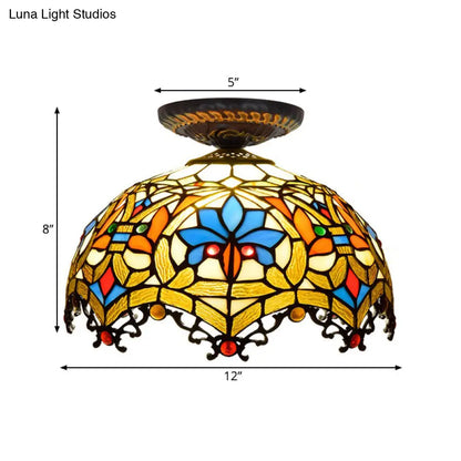DecorBites™ DecorBites™ 12"/16" W Baroque Scalloped Flush Mount Ceiling Lamp - Handcrafted Stained Glass, 1 Bulb, Black