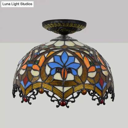 DecorBites™ DecorBites™ 12"/16" W Baroque Scalloped Flush Mount Ceiling Lamp - Handcrafted Stained Glass, 1 Bulb, Black
