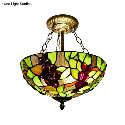 DecorBites™ DecorBites™ 12"/16" W Inverted Semi Flush Light: Stained Glass Bowl Shade, Green