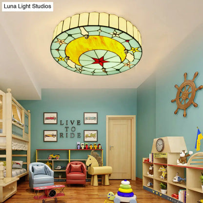 DecorBites™ DecorBites™ 12"/16" W Moon Flush Ceiling Light: Modern Tiffany Stained Glass Semi Flush Mount in Blue