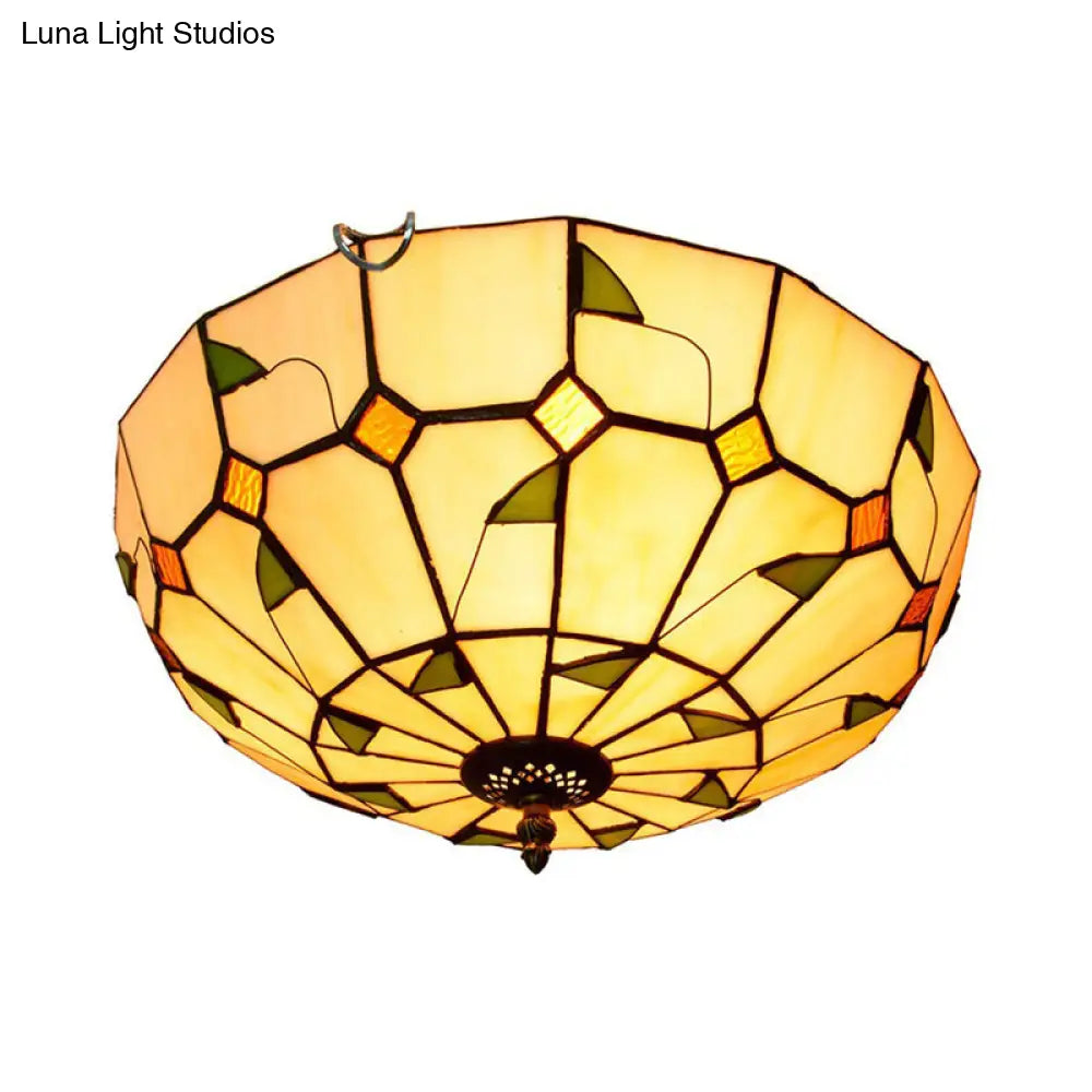 12"/16" White Dome Tiffany Ceiling Lamp - Multicolored Stained Glass, 2/3 Bulbs, Flush Mount Lighting